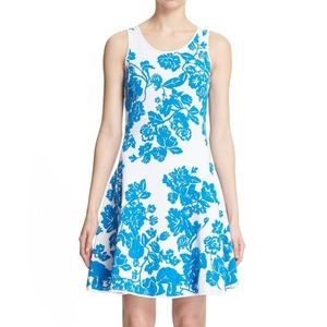 Milly Blue Floral Knit Jacquard Dress A-line Small